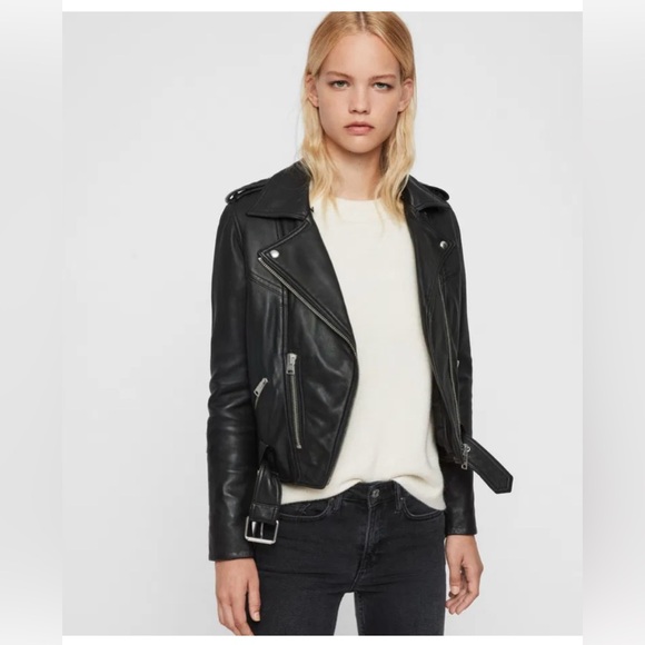 ALLSAINTS Rigby Lux Leather Biker Jacket w/ detachable faux fur collar, size 2 - Picture 7 of 11